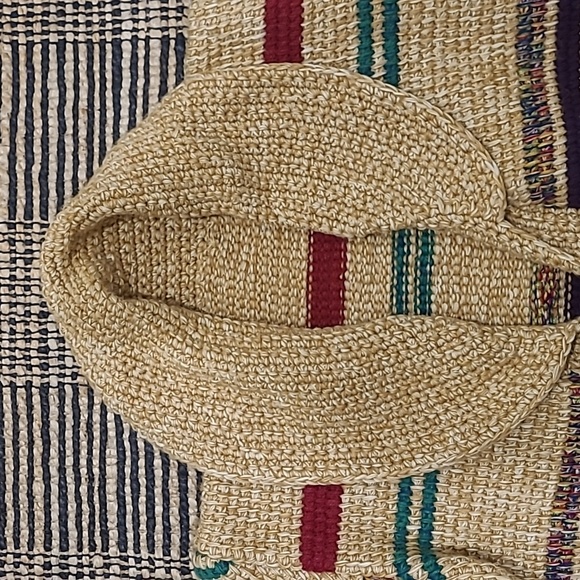 VINTAGE 70s SOUTHWESTERN CROCHET HANDMADE STRIPE BELTED CARDIGAN - Picture 6 of 8